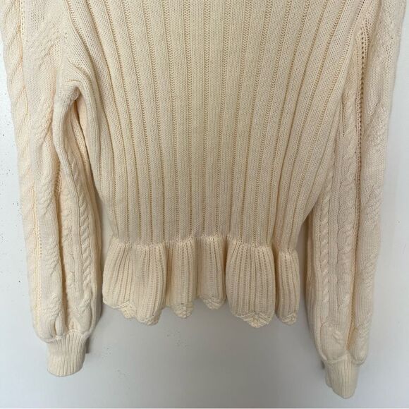 Draper James Cable Knit Sweater Ivory Ruffle Feminine Darling Knitted Top Medium - Picture 7 of 10